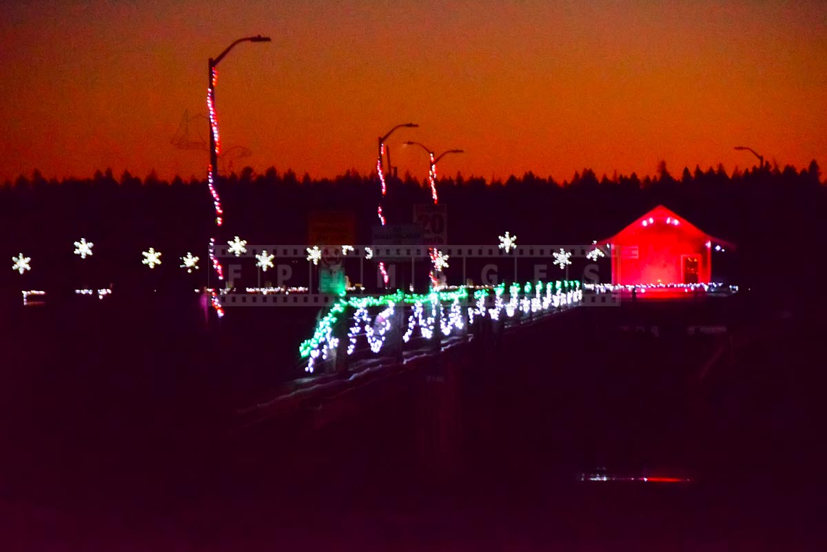 Saint Andrews waterfront with xmas lights and winter sunset