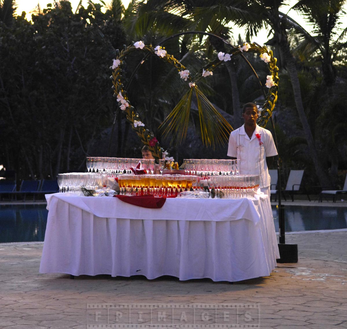 Romantic heart shaped decoration of the champagne table