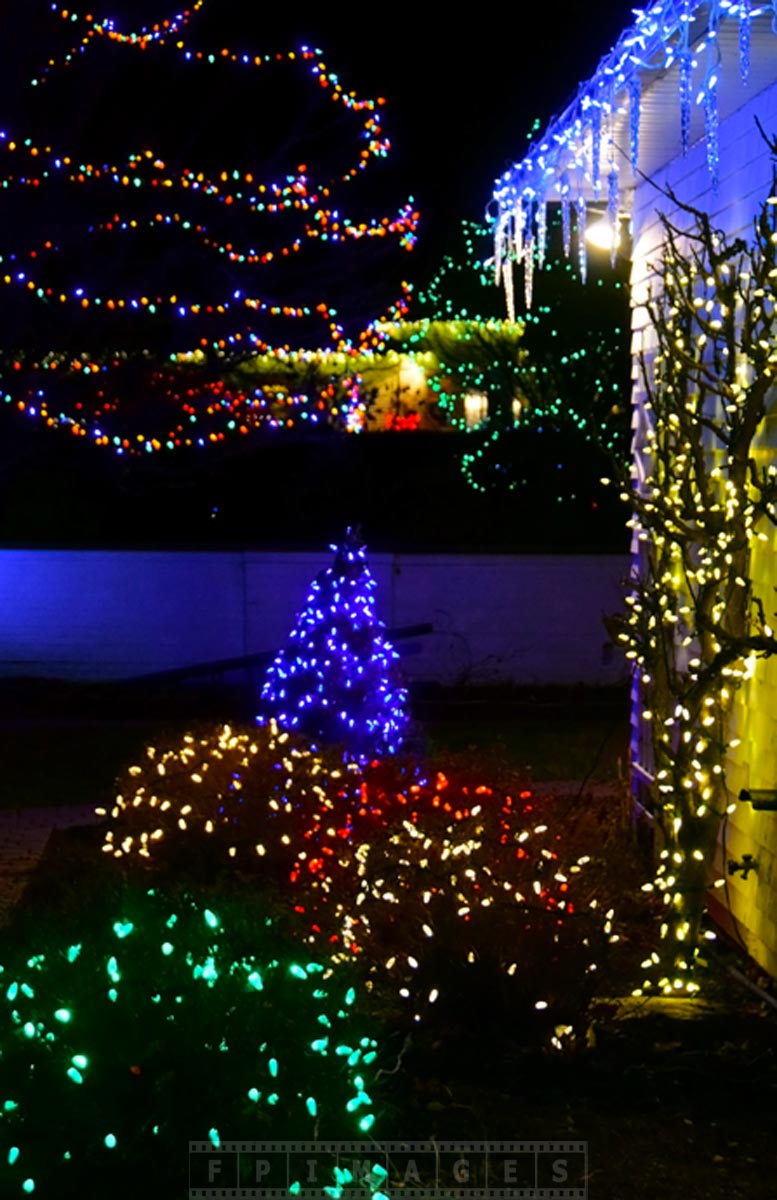 Bright Christmas lights display at the entrance to Kingsbrae garden