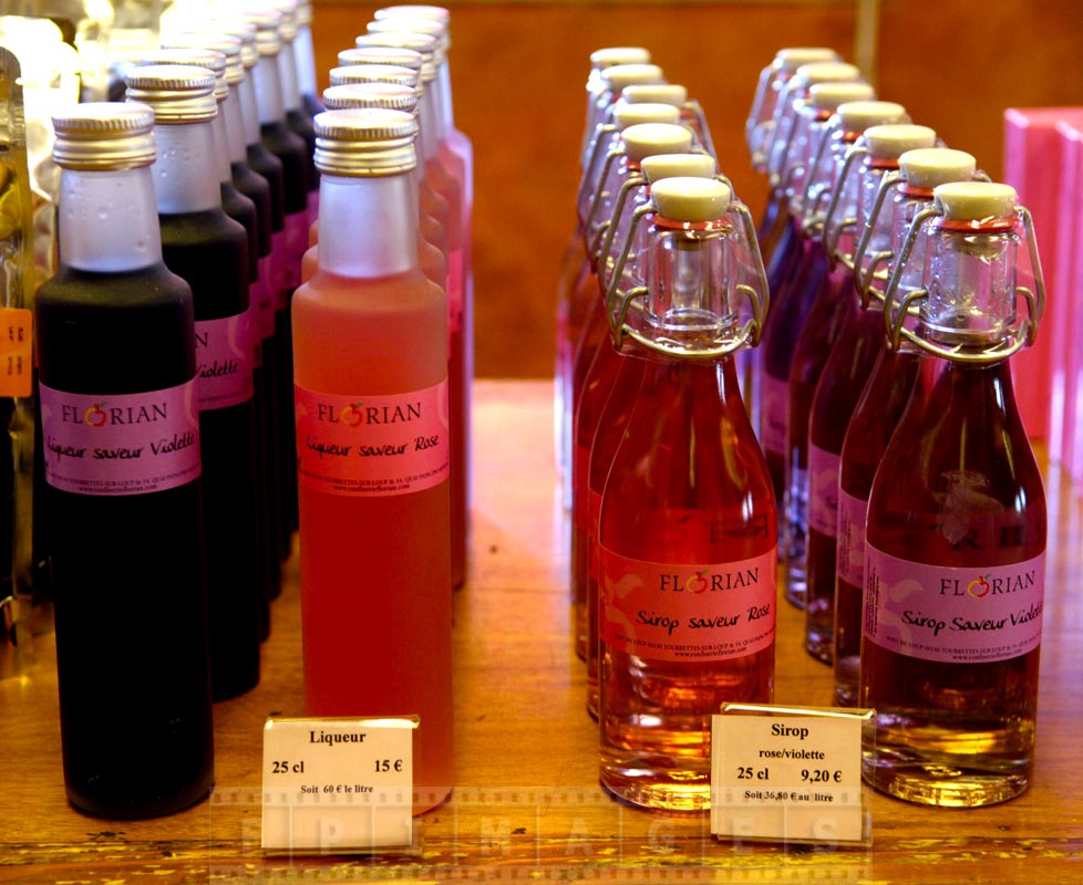 Fruit liquors and syrups made from Rose and Violette flowers, delicious !