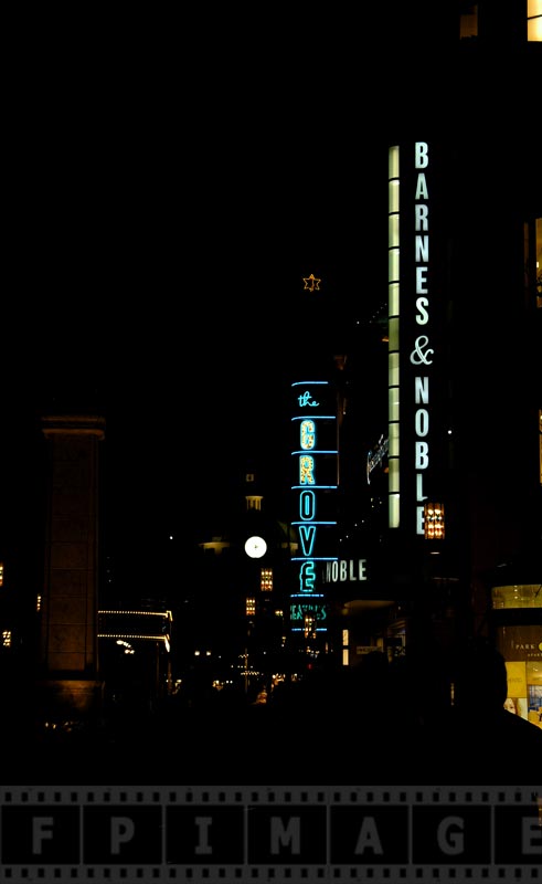 The Grove neon lights in the evening