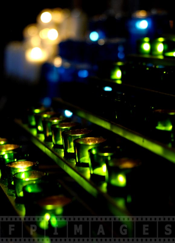 Green candles burning in the church