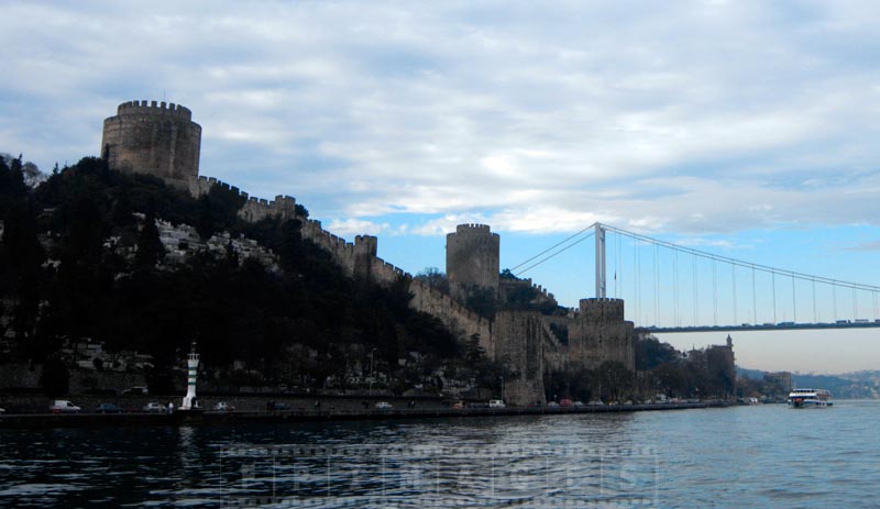 Old stone fortifications and second bridge across Bosphorus