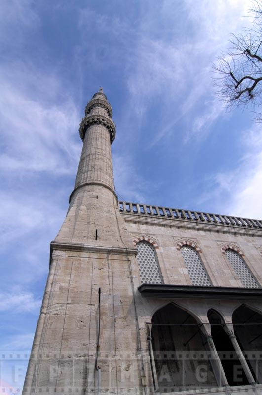 One of the six minarets of the Blue Mosque