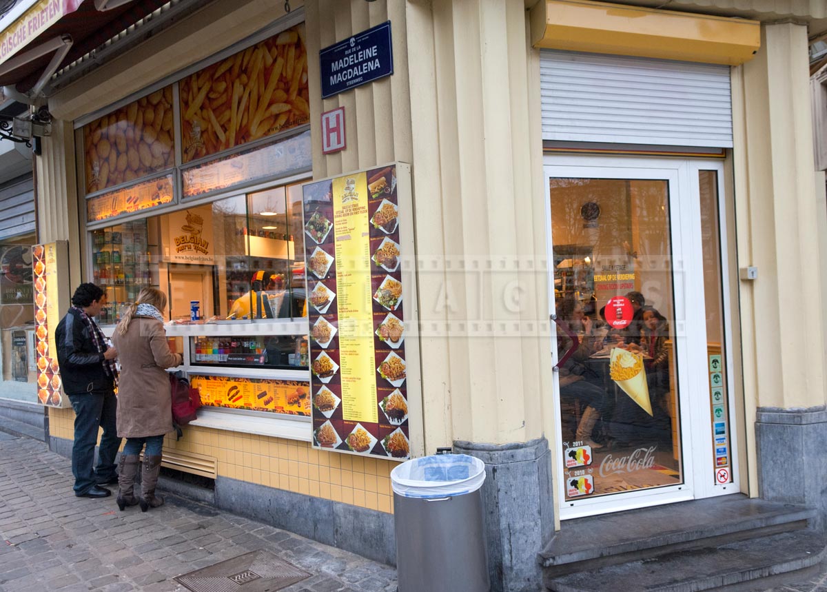 typical street food shop in Belgium