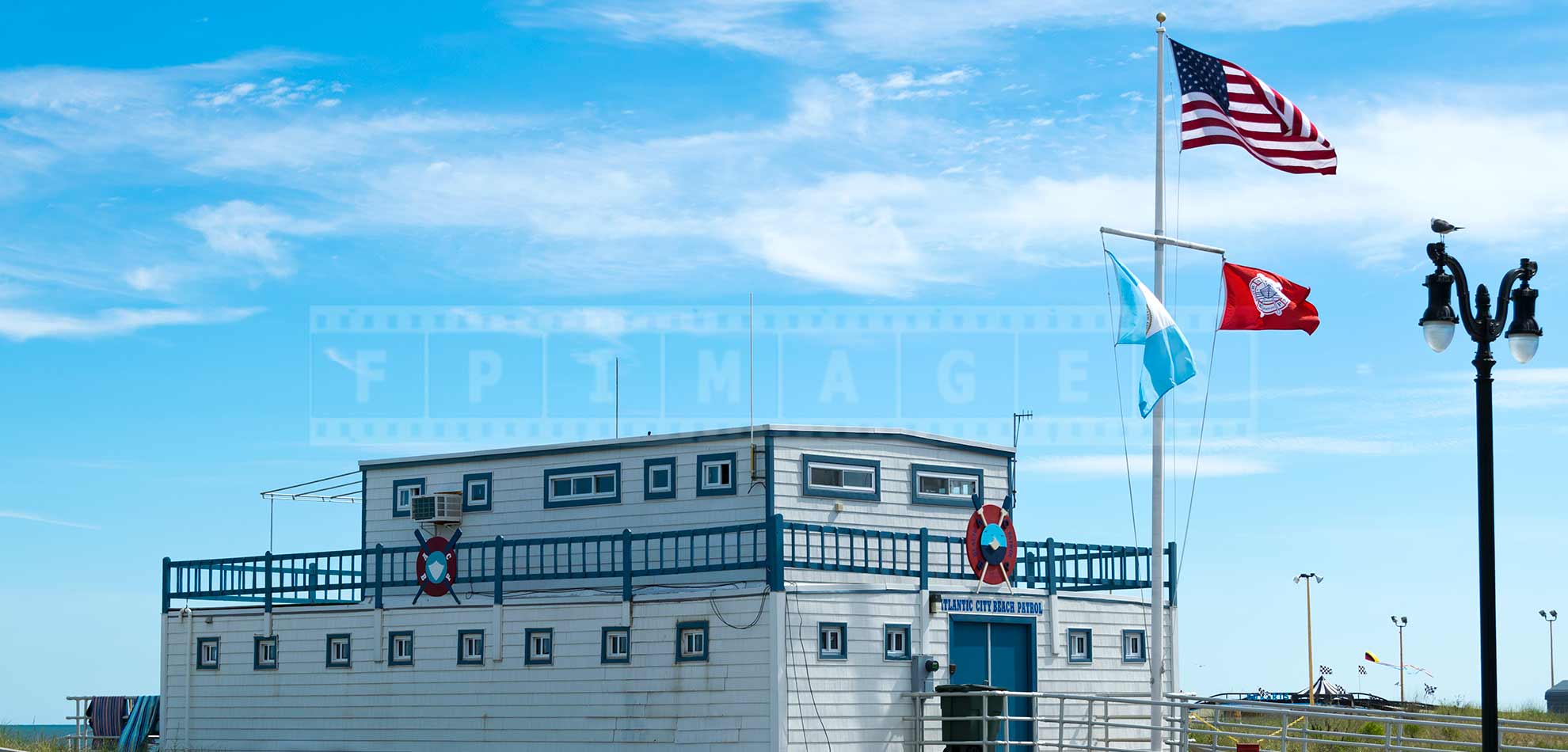Atlantic City beach patrol building and flags