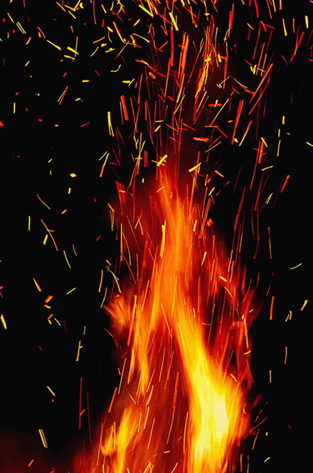 Five stages of fire animated in a GIF, available at OpenSea