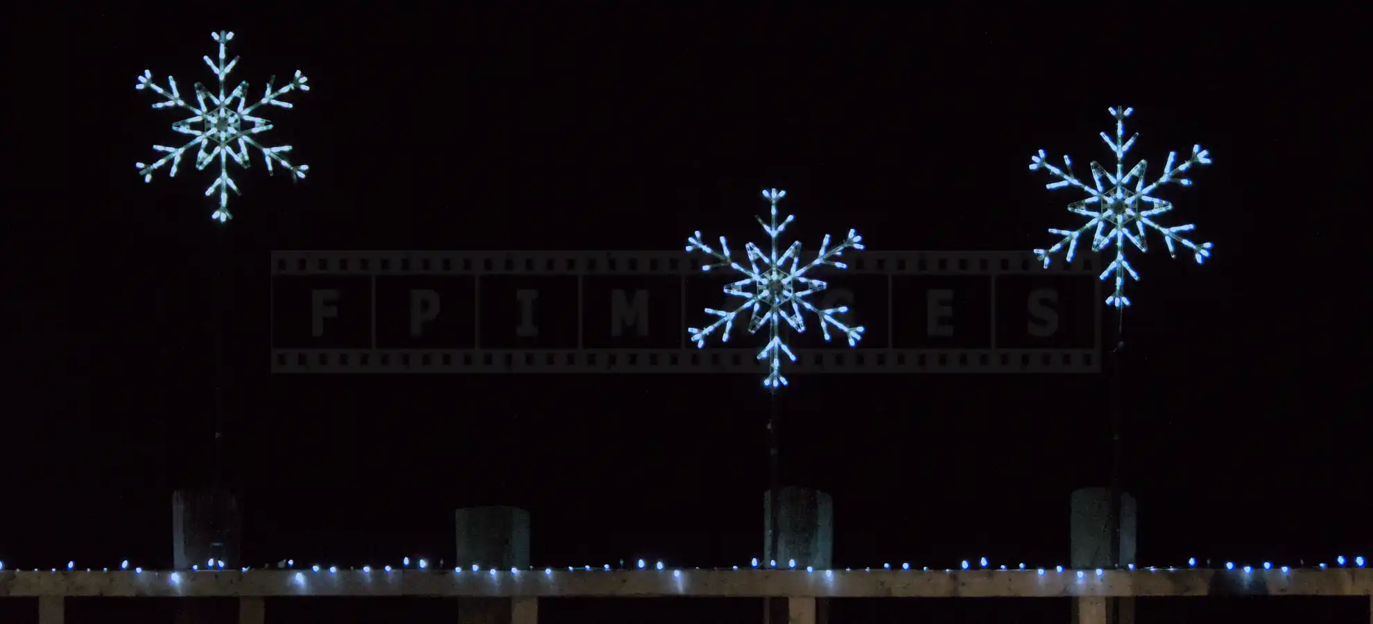 Night images of Xmas Lights - three snowflakes