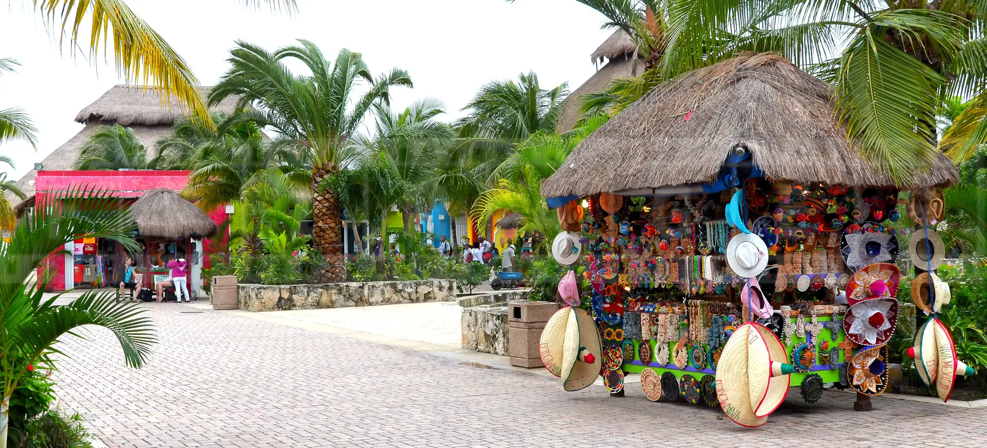 Tropical shopping plaza at Puerto Maya in Cozumel, Mexico
