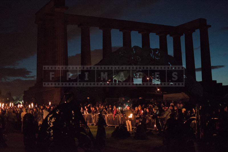 National Monument of Scotland looks grand and provides amazing backdrop for the fire show stage