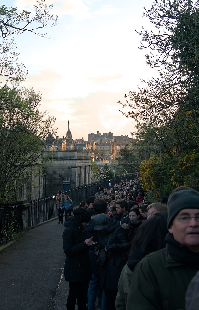 Calton Hill in Edinburgh walkway with many visitors